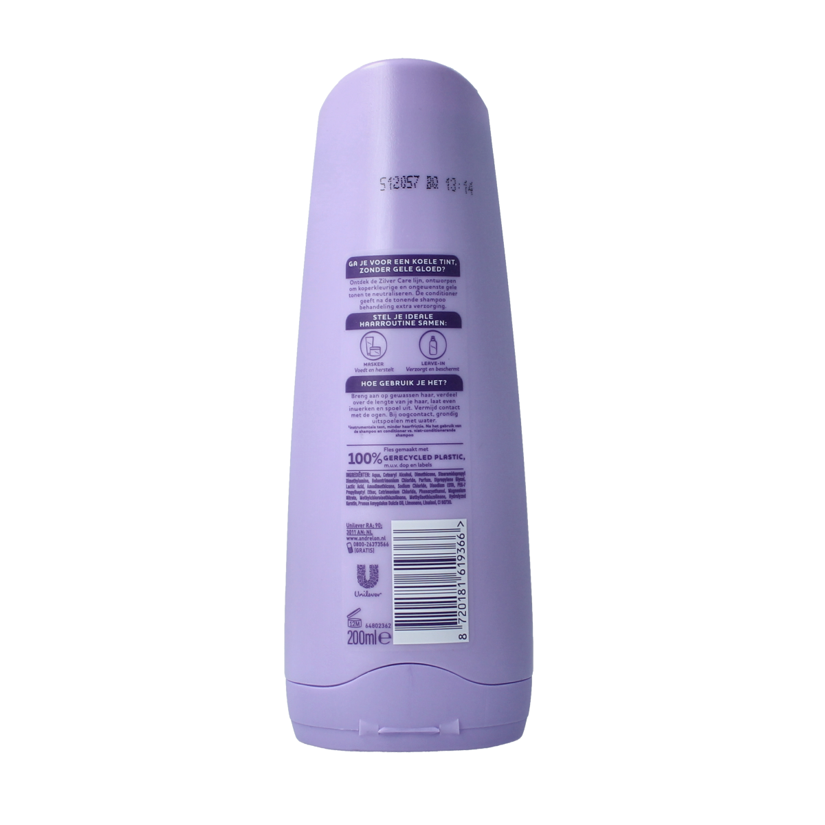 Andrelon Silver Care Conditioner bottle, 200ml, for hair nourishment and silver highlights, in a sleek haircare product packaging.