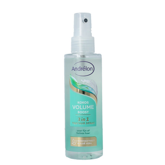 Andrelon Volumespray verzorgend kokos haarverzorging spray in 150ml bottle, designed to add volume and nourish hair.