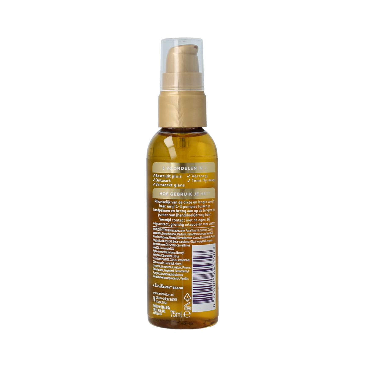 Andrelon Serum Oil & Care hair treatment bottle, 75ml, nourishing hair serum for shine and smoothness.