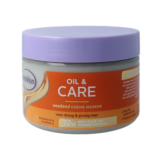 Andrelon Haarverzorging Masker Oil & Care 300ml bottle with a pump, designed for nourishing hair treatment.