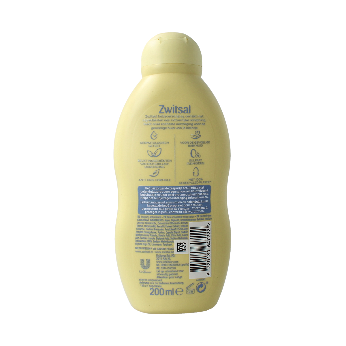 Zwitsal baby bubble bath in a 200ml bottle, gentle care for infants and toddlers, with a soft, foaming liquid.