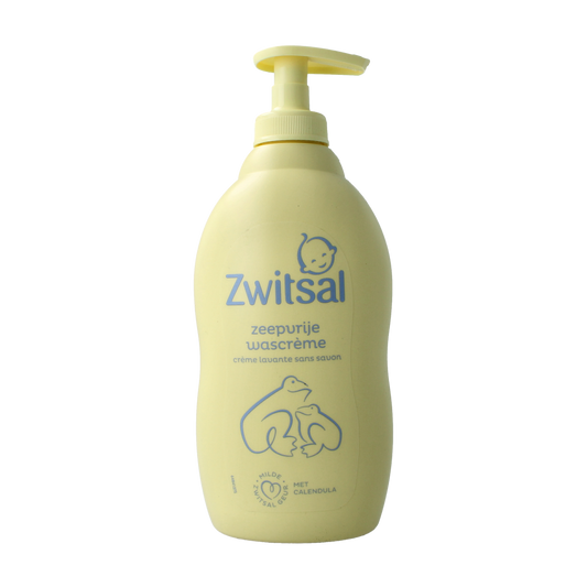 Zwitsal baby wash cream in a 400ml bottle, gentle skincare product for infants and toddlers, with a soft, creamy texture and label.
