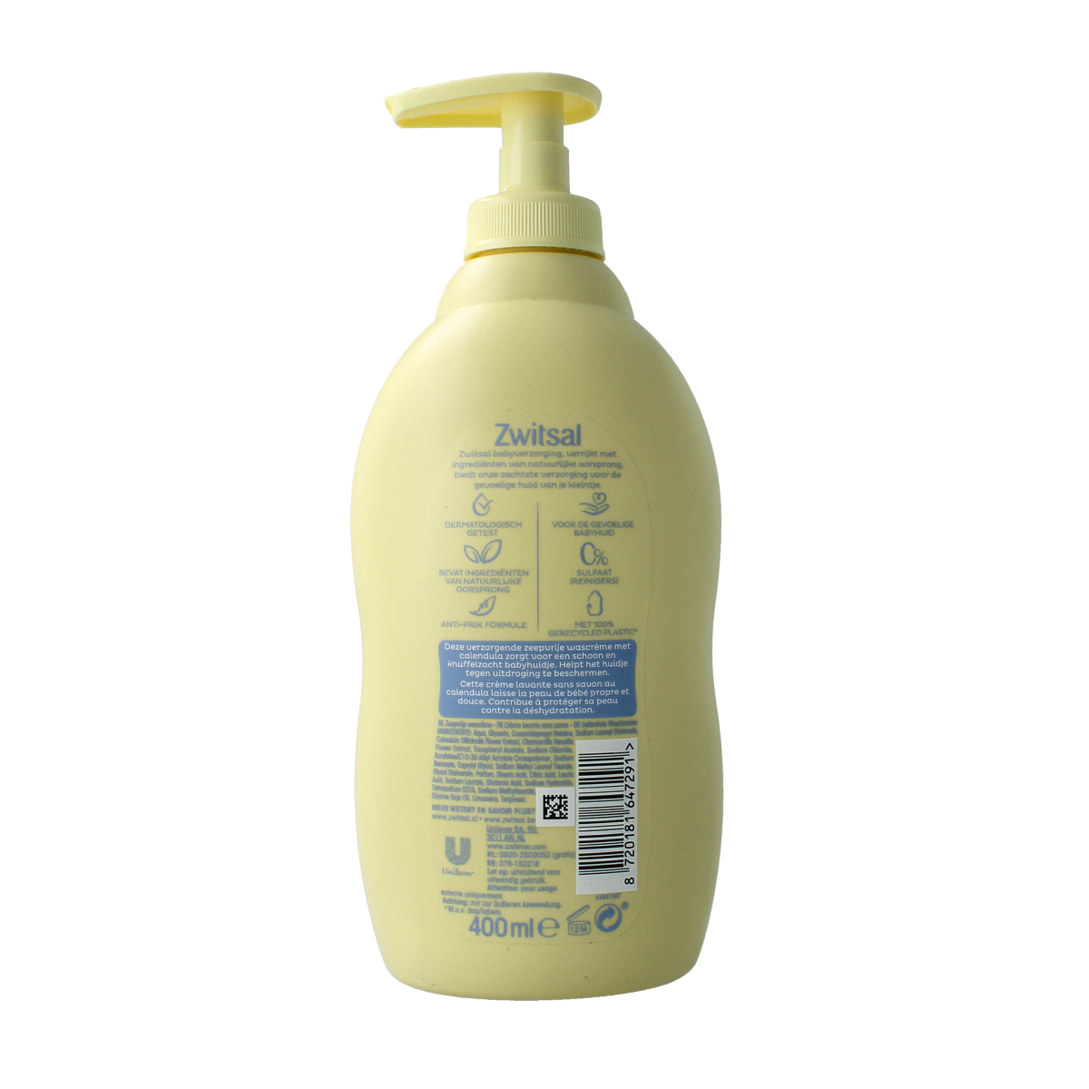 Zwitsal baby wash cream in a 400ml bottle, gentle skincare for infants and toddlers, with a soft, soothing formula.