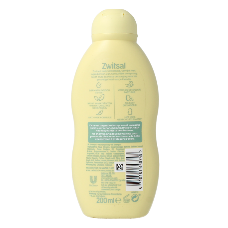 Baby Zwitsal shampoo in a 200ml bottle, gentle formula for baby and toddler hair care, with soft, child-friendly packaging.