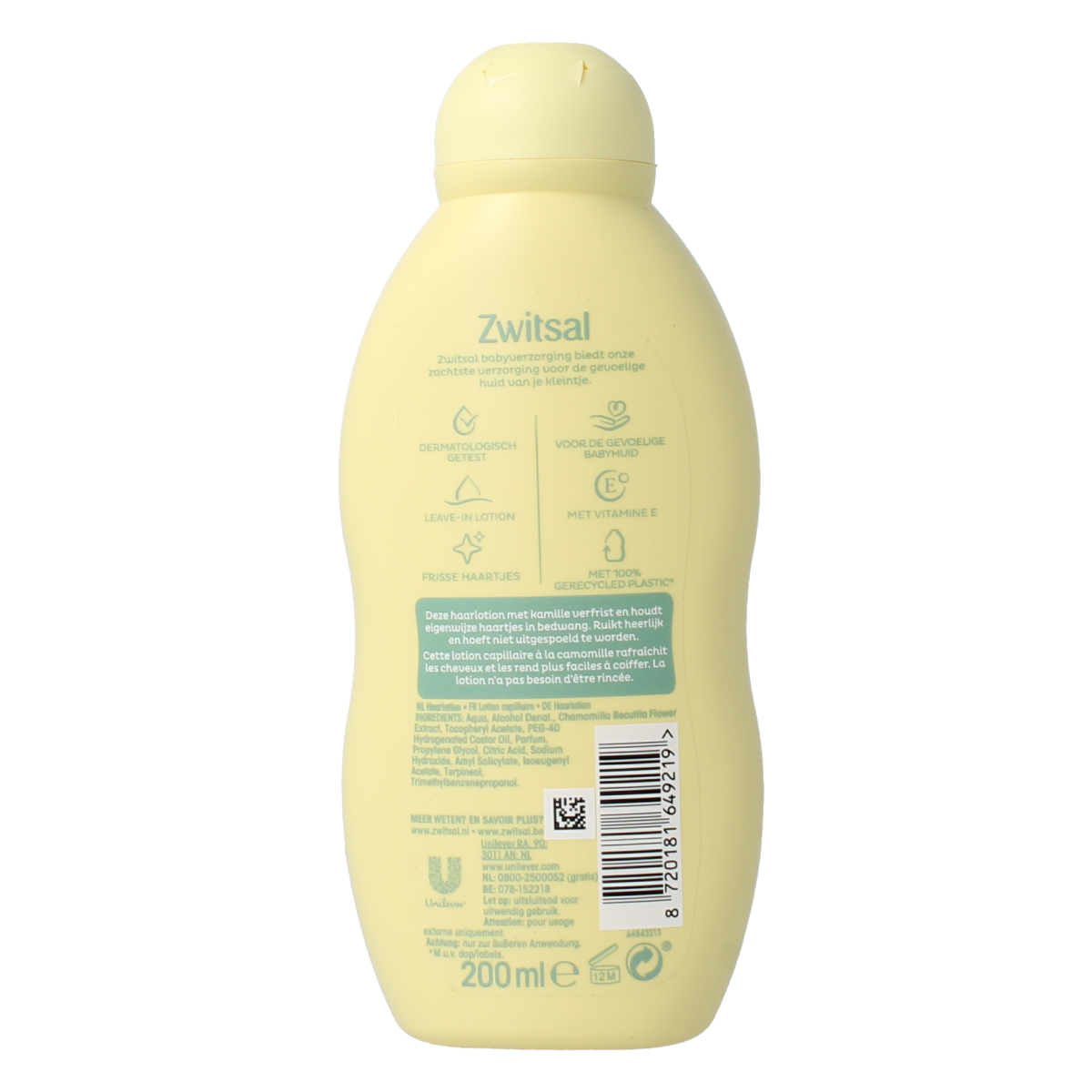 Zwitsal Goedemorgen baby haarlotion bottle, 200ml, gentle haircare product for babies and toddlers in a white and pink container.