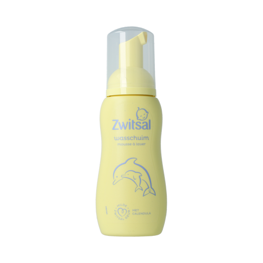 Baby and toddler care Zwitsal Wasschuim bottle with 200ml size, gentle foam for delicate skin, in a colorful packaging.