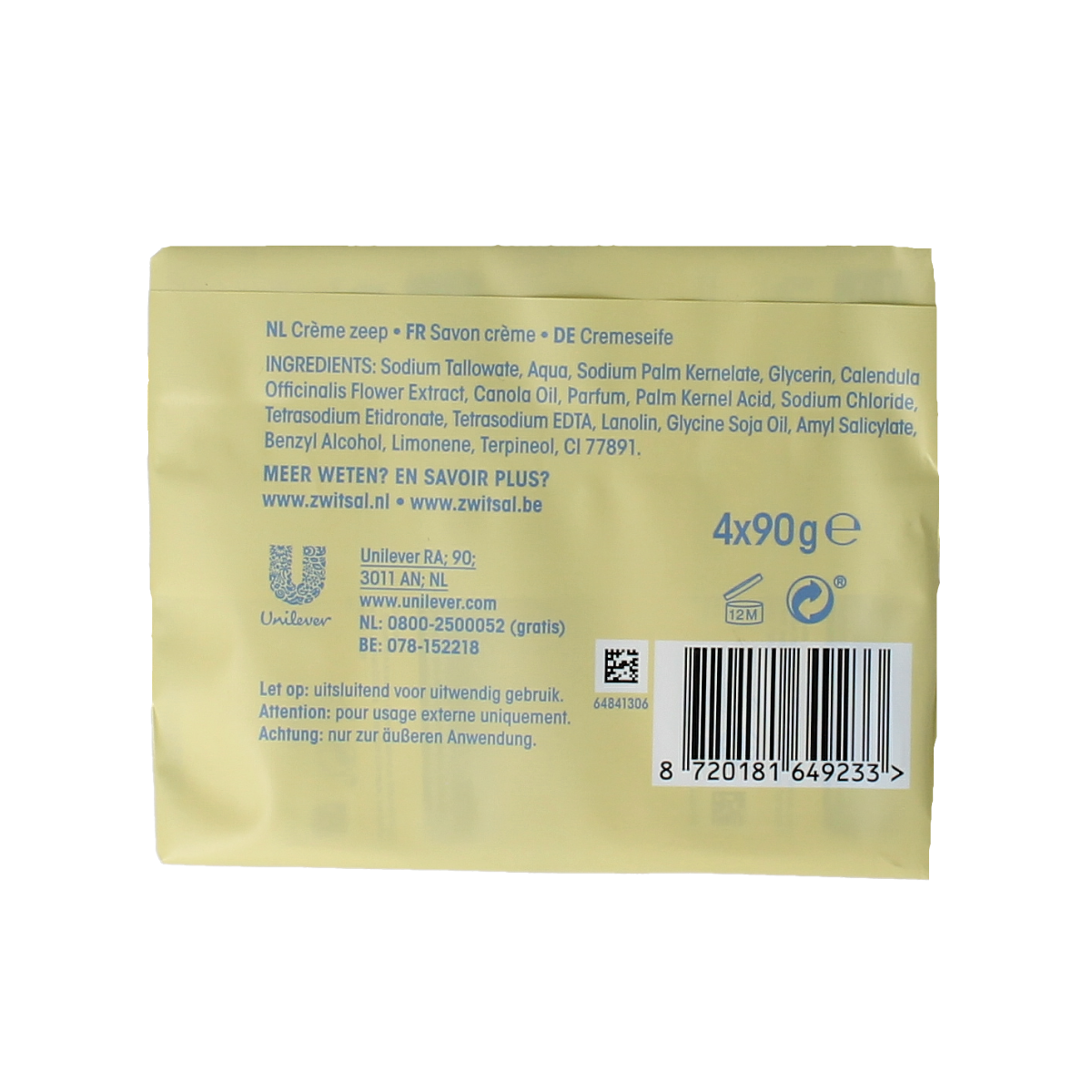 Zwitsal Zeep 4-pack soap bars, 360g, with soft, gentle lather, designed for sensitive skin and everyday use.