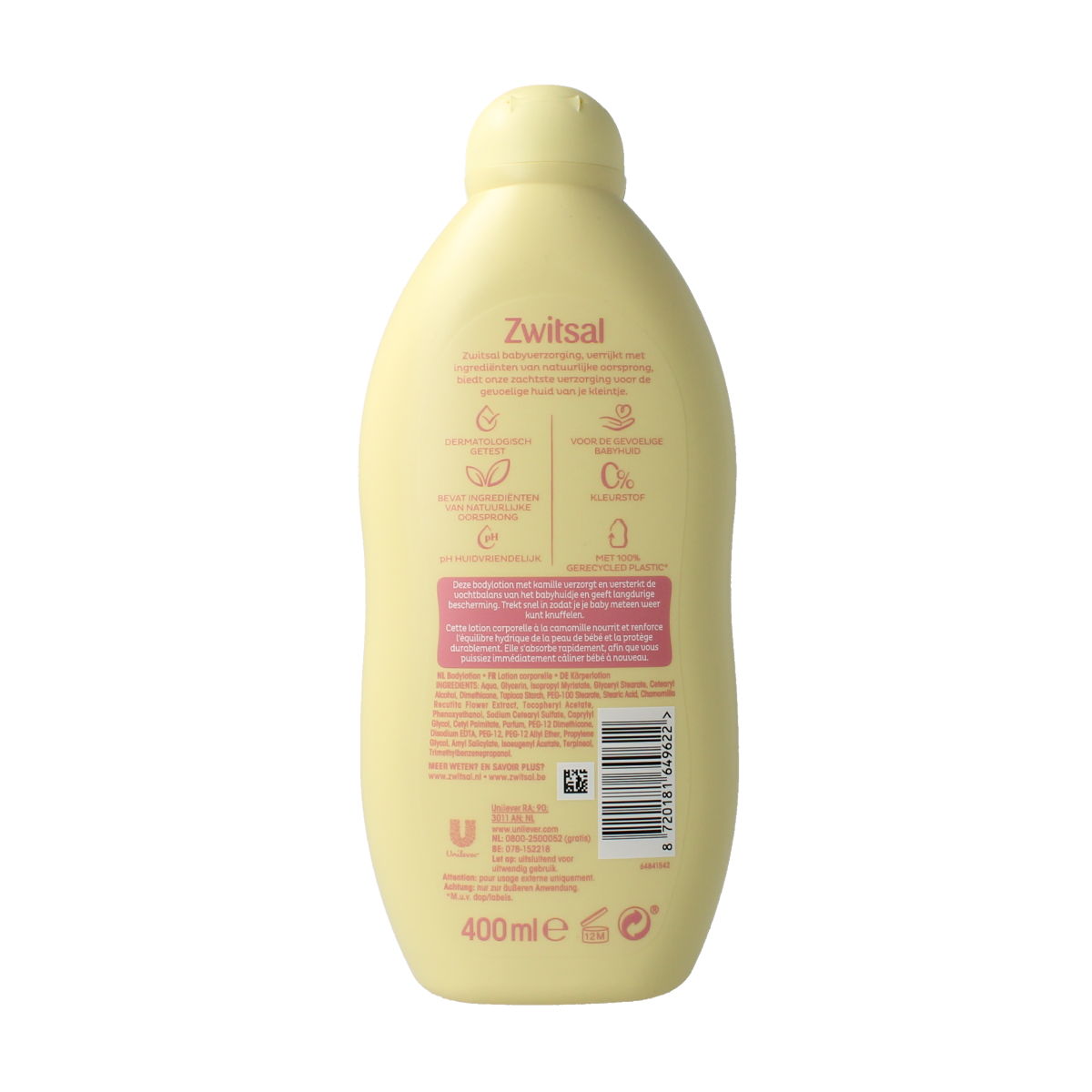 Baby and toddler Zwitsal baby lotion bottle, 400ml, with soft, gentle skincare for sensitive skin.