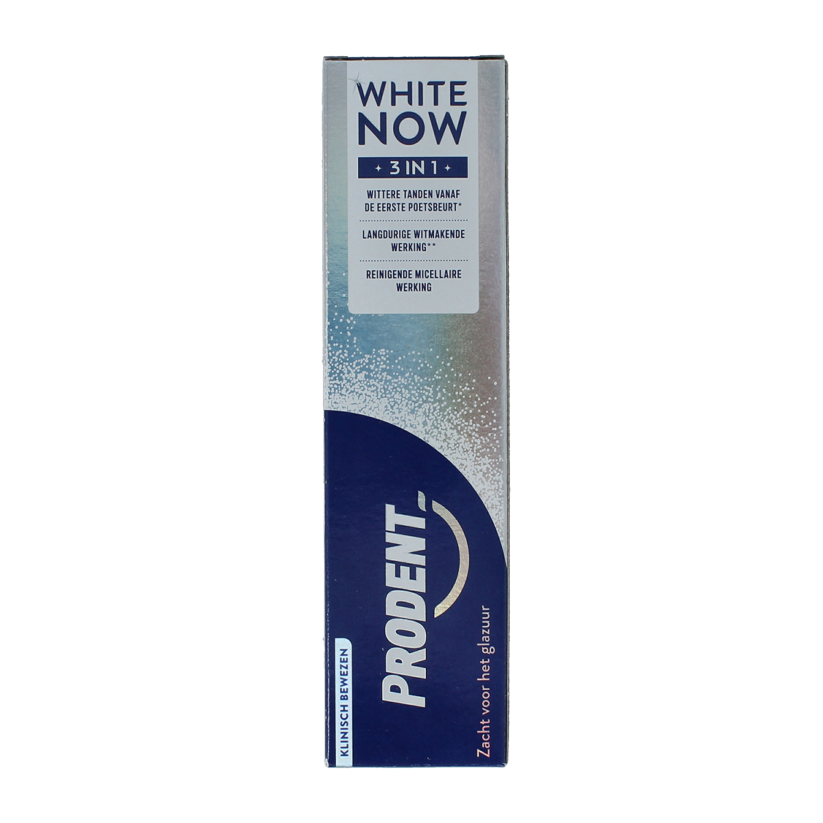 Prodent 3-in-1 whitening toothpaste in 75ml tube, showcasing the white packaging and product branding.