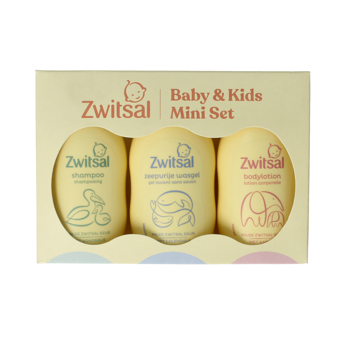 Zwitsal Baby & Kids mini gift set with baby care products, including shampoo, lotion, and wash for infants and toddlers.