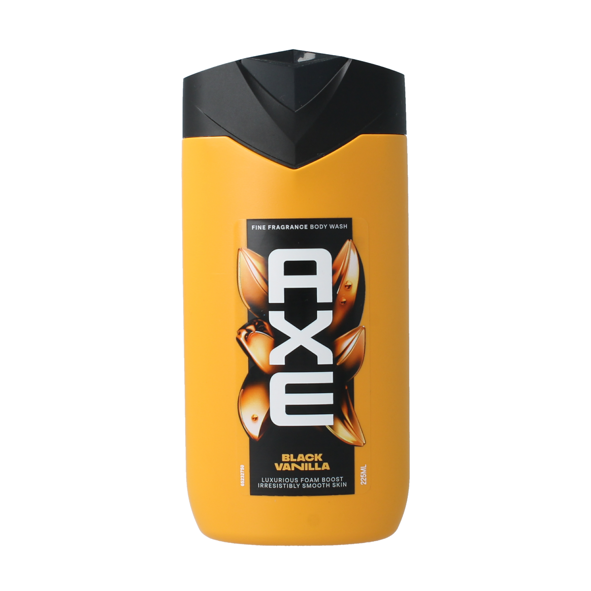 AXE Fine Fragrance Black Vanilla shower gel in 225ml bottle, featuring sleek black packaging and vanilla scent.