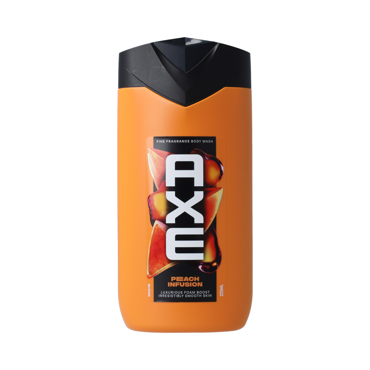 AXE Peach Infusion Shower Gel for men, 225ml, with fresh peach scent, in a clear plastic bottle with blue cap.