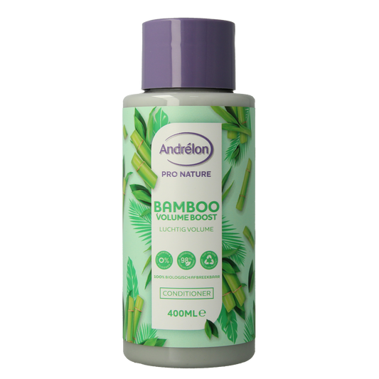 Andrelon Conditioner Pro Nature Bamboo Volume Boost bottle, 400ml, for hair care and added volume, natural ingredients, sleek packaging
