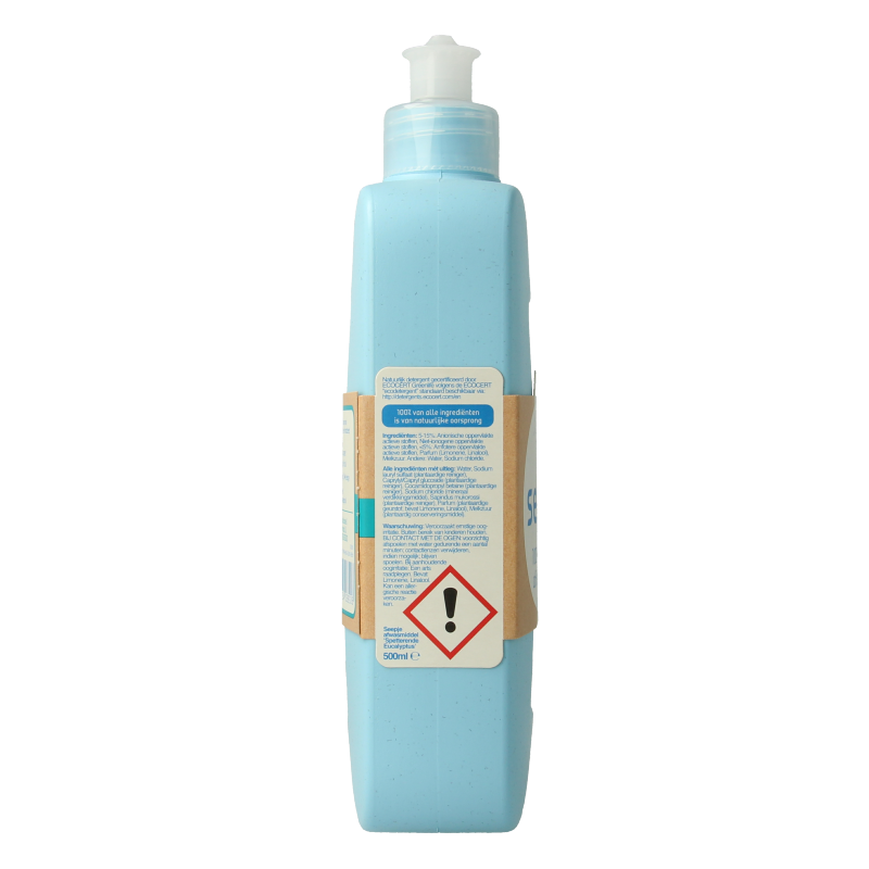 Seepje Afwasmiddel spetterende eucalyptus in 500ml bottle, natural dish soap with eucalyptus scent, suitable for hand washing dishes.