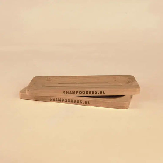 Solyd bamboo soap dish for bathroom and toilet, long rectangular design with natural bamboo finish.