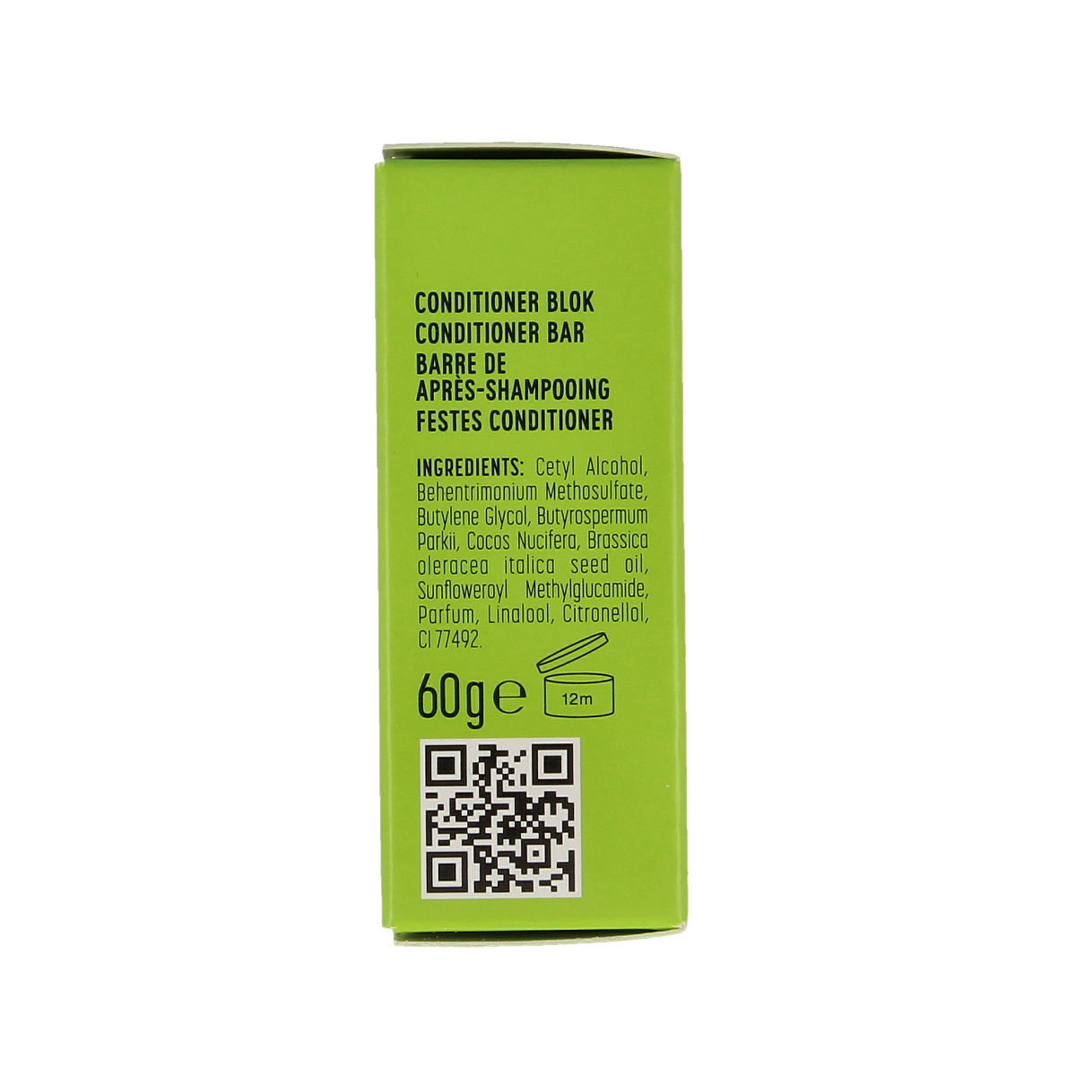 Marcel's Green Soap conditioner bar in tonka and muguet, 60g, natural hair care product with green packaging and bar form.