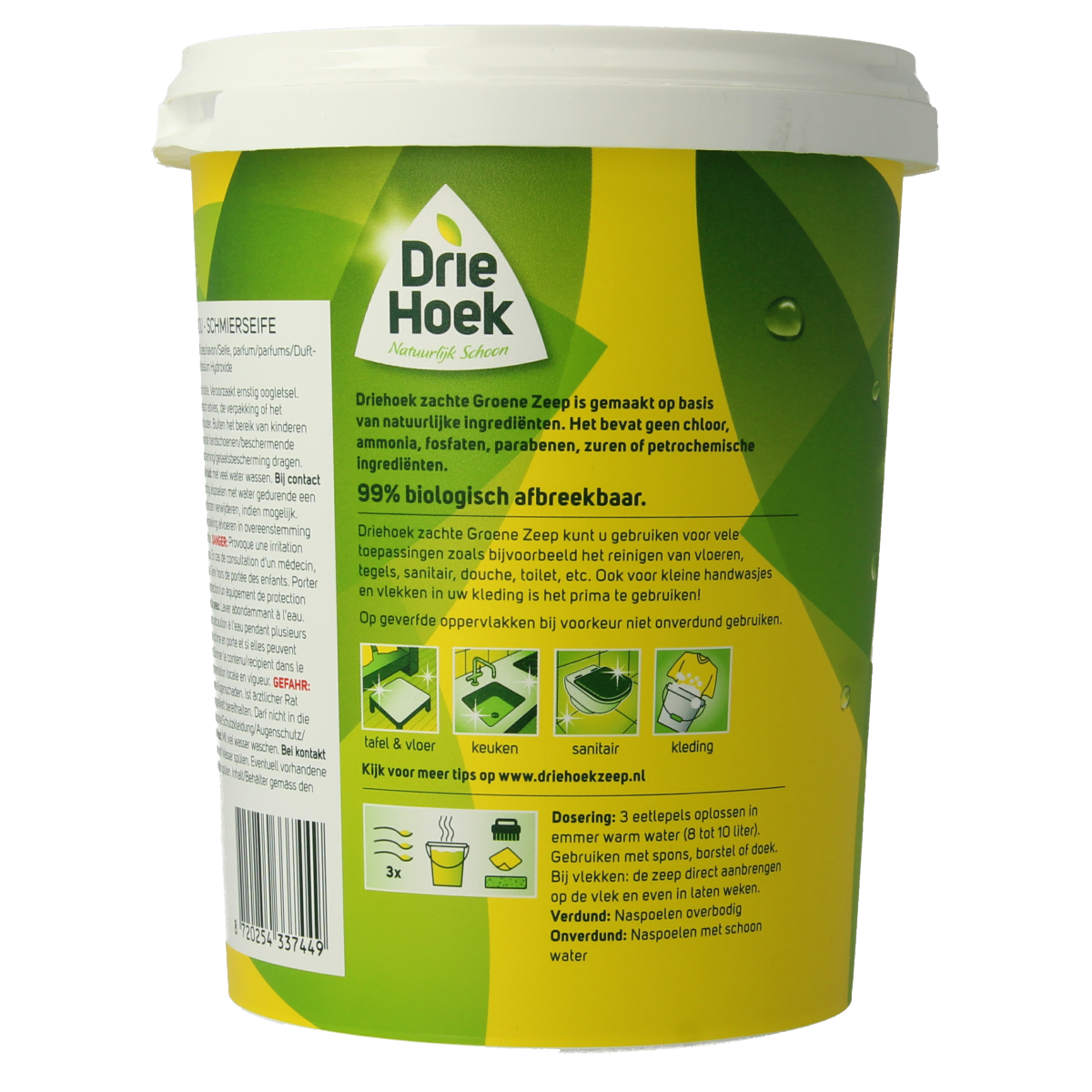 Driehoek Zachte Zeep, 900g, soft cleaning soap bar with packaging, part of Driehoek household cleaning products.