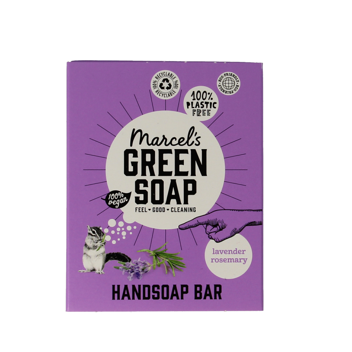 Marcel's Green Soap lavender and rosemary hand soap bar, 90g, natural hand care product with fresh herbal scent.