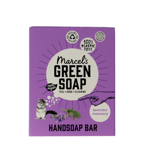 Marcel's Green Soap lavender and rosemary hand soap bar, 90g, natural hand care product with fresh herbal scent.