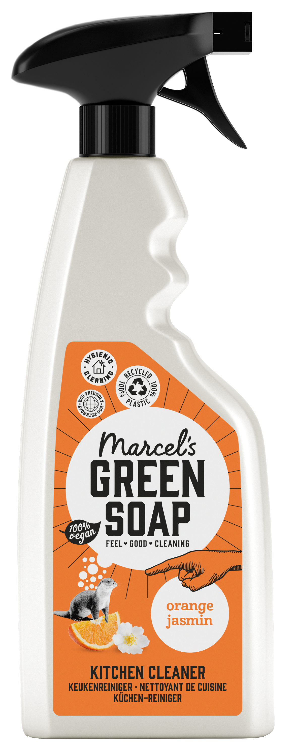 Marcel's Green Soap Keukenreiniger spray met sinaasappel en jasmijn, 500ml, schoonmaakartikel met frisse citrus en bloemengeur