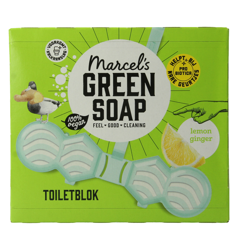 Marcel's Green Soap citron en gember toiletblok, 35 gram, zeep met frisse citrus en gember geur, in een blokvorm.