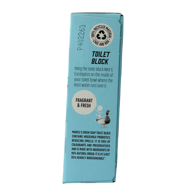 Marcel's Green Soap Toiletblok with mint and eucalyptus scent, 35 grams, designed for toilet cleaning and freshness.