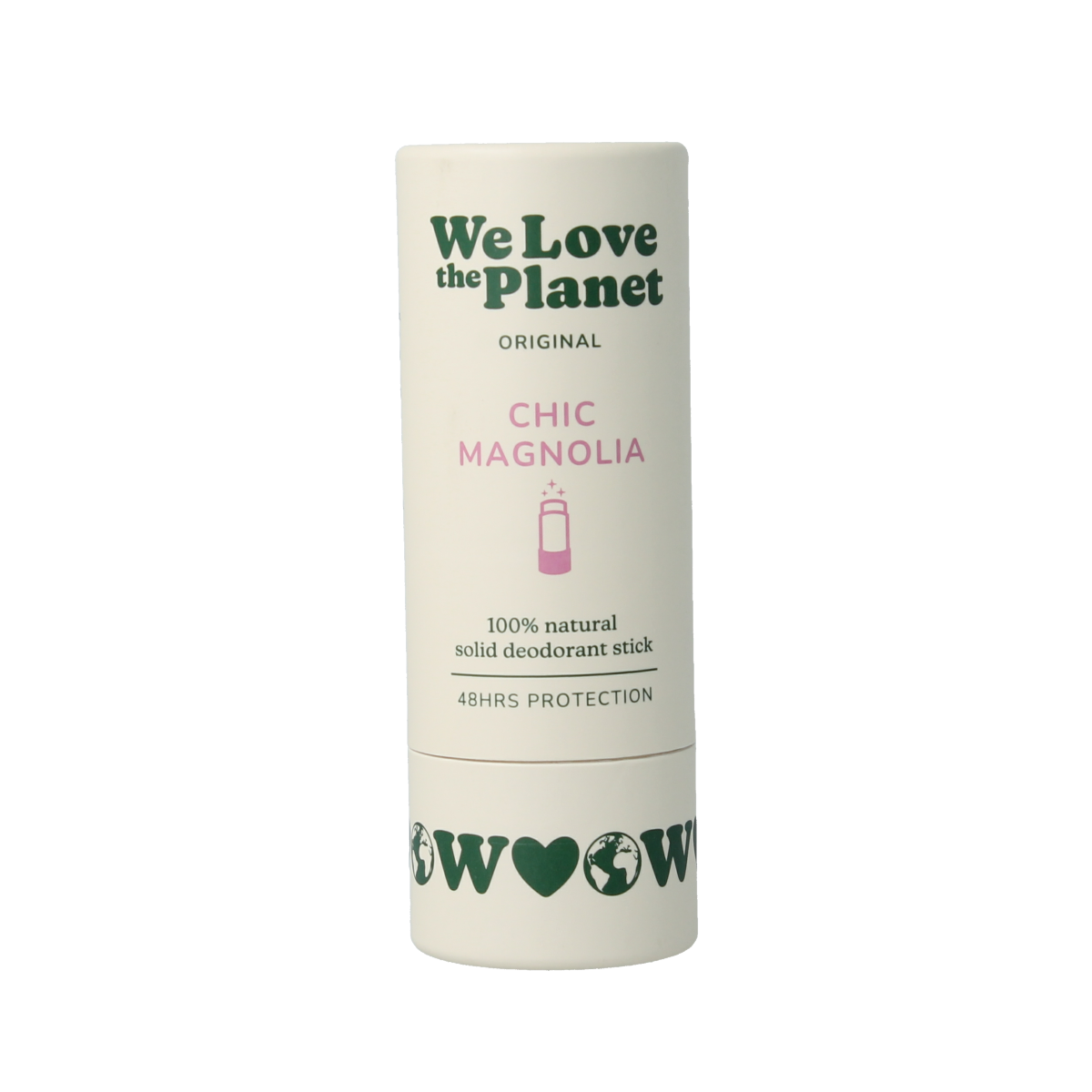 We Love The Planet Chic Magnolia deodorant stick in a 40g container, featuring a sleek design and floral scent.