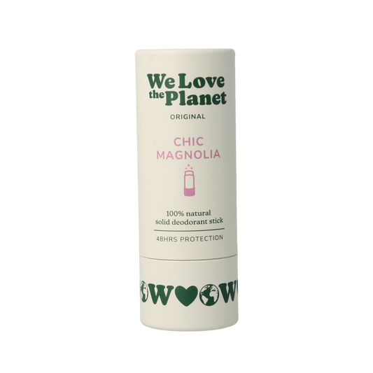 We Love The Planet Chic Magnolia deodorant stick in a 40g container, featuring a sleek design and floral scent.