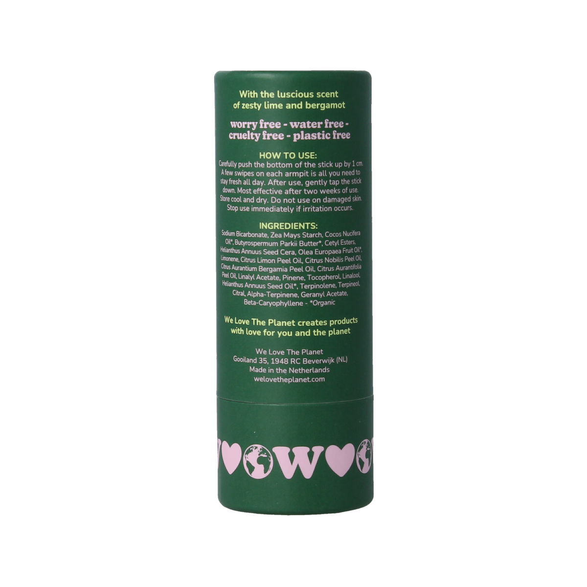 We Love The Planet Zesty Lime deodorant stick, 40g, natural deodorant with fresh lime scent, eco-friendly packaging.