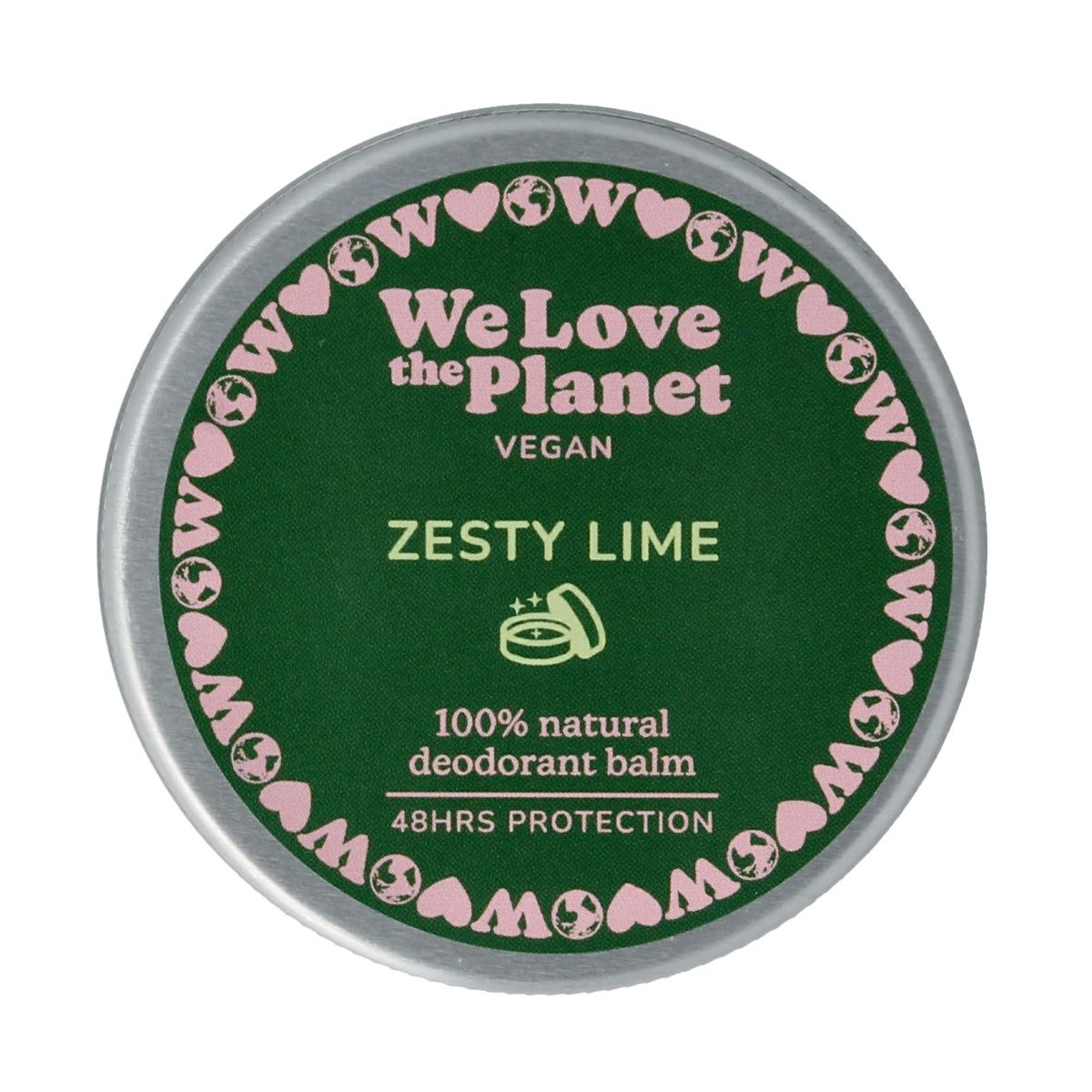 We Love The Planet vegan deodorant balm in zesty lime scent, 35g, with a smooth application and fresh citrus fragrance.