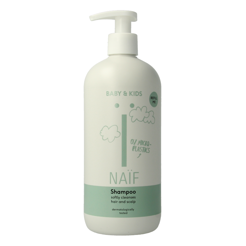 Naif Baby shampoo nourishing in a 500ml bottle, gentle formula for babies and toddlers, with soft, clear packaging and baby care branding.