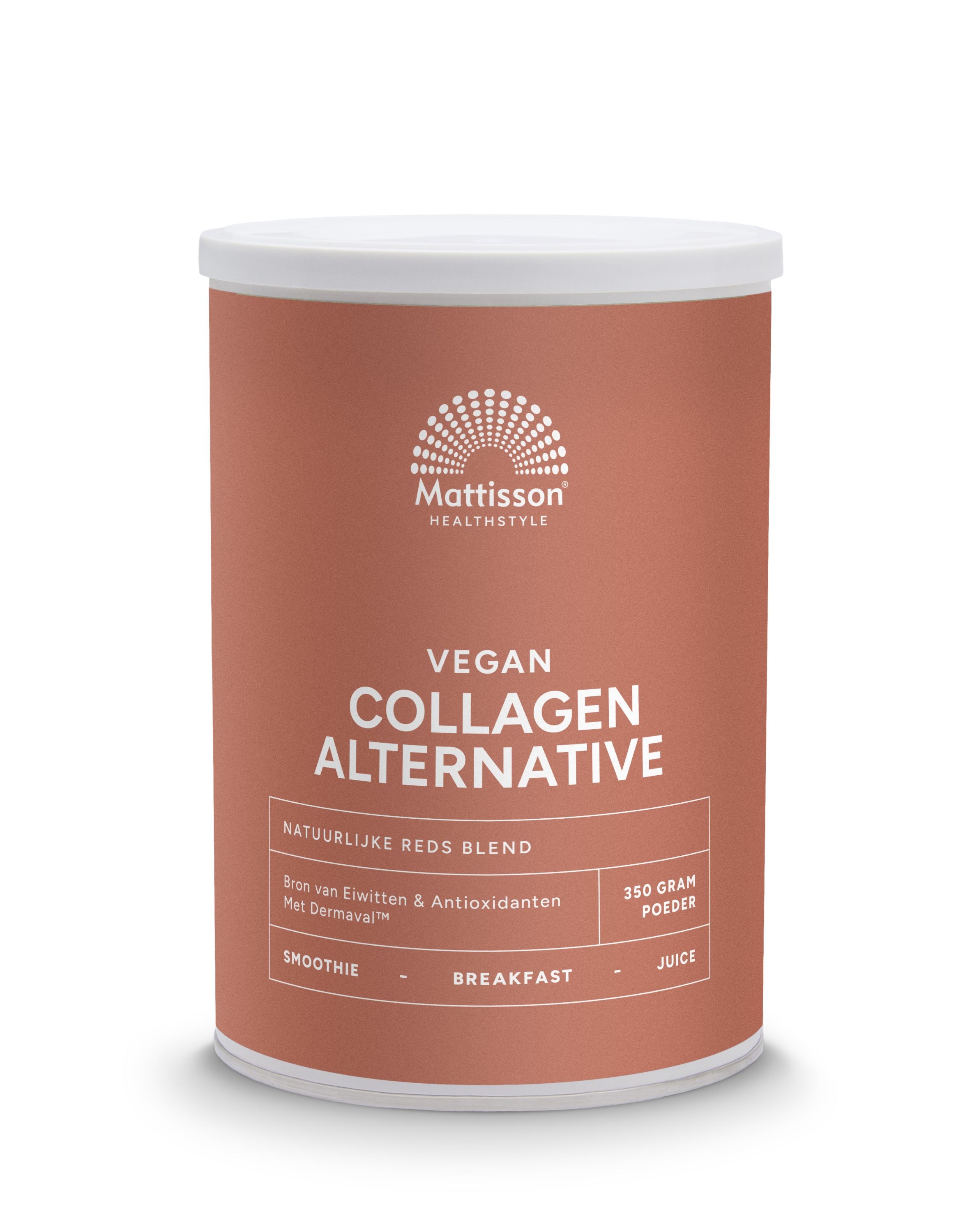 Mattisson Vegan Reds Blend collagen alternative in 350g container, herbal supplement for skin and health.