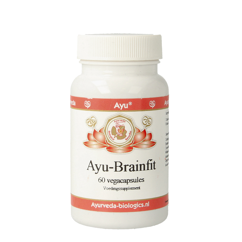 Ayurveda BR Brainfit vegetarian capsules, herbal supplement for mental focus and cognitive support, shown in the image.