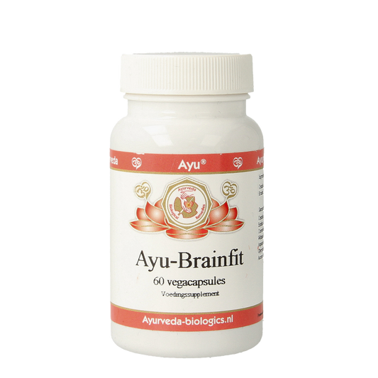 Ayurveda BR Brainfit vegetarian capsules, herbal supplement for mental focus and cognitive support, shown in the image.
