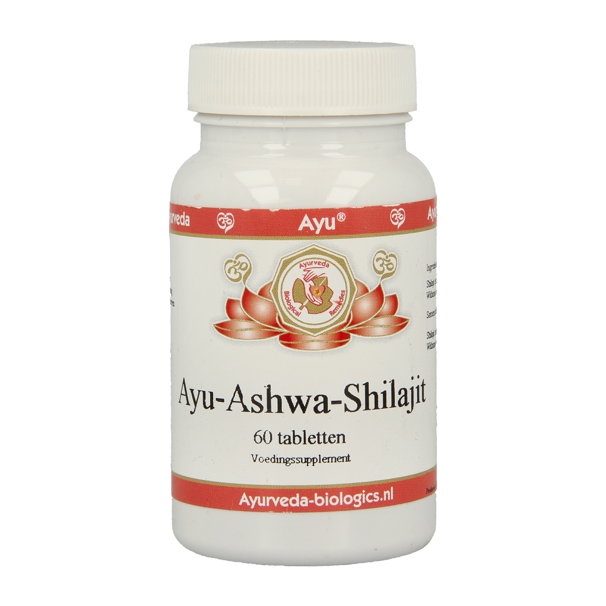 Ayurveda BR Ayu-ashwa-shilajit herbal supplement box with 60 tablets, featuring traditional Ayurvedic ingredients and branding.