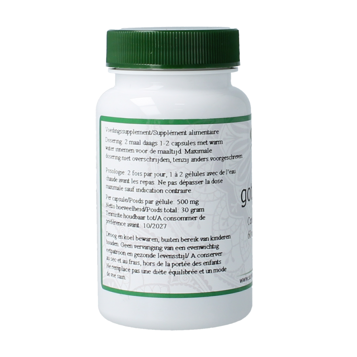 Surya Gutu Kola Centella Asiatic herbal capsules in a bottle, dietary supplement from Surya brand, 60 capsules.