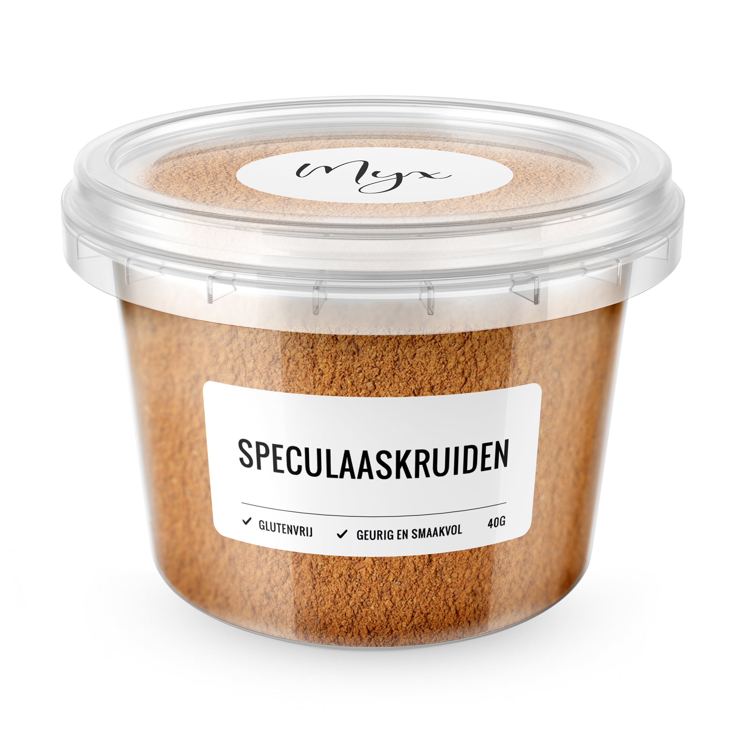 Gluten-free Myx Speculaaskruiden spice mix in a 40g package, featuring a blend of aromatic spices for baking and cooking.
