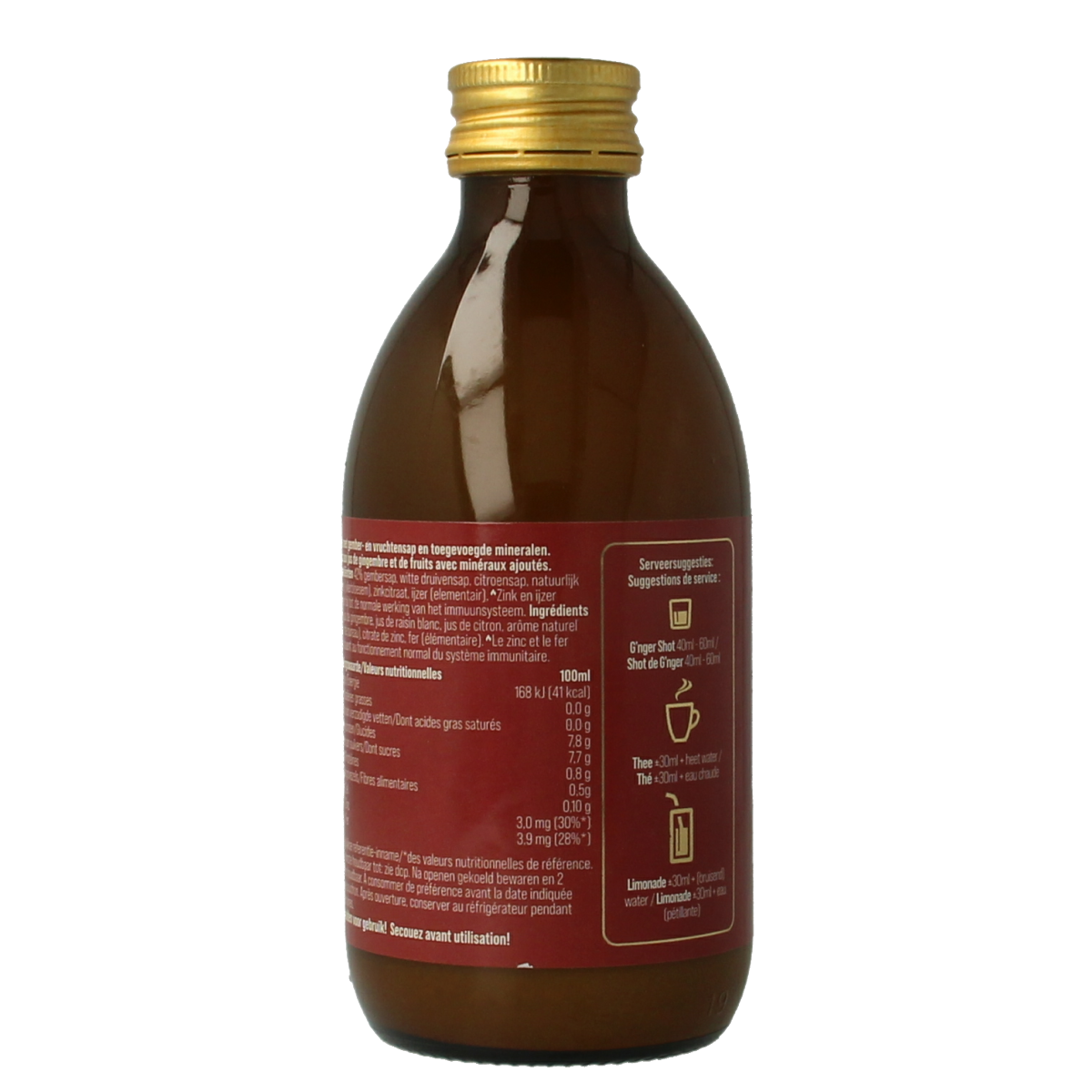 G'nger Shot gember vruchtensap in 250ml bottle, spicy ginger juice with fruit flavors, for immunity support, by G'nger.