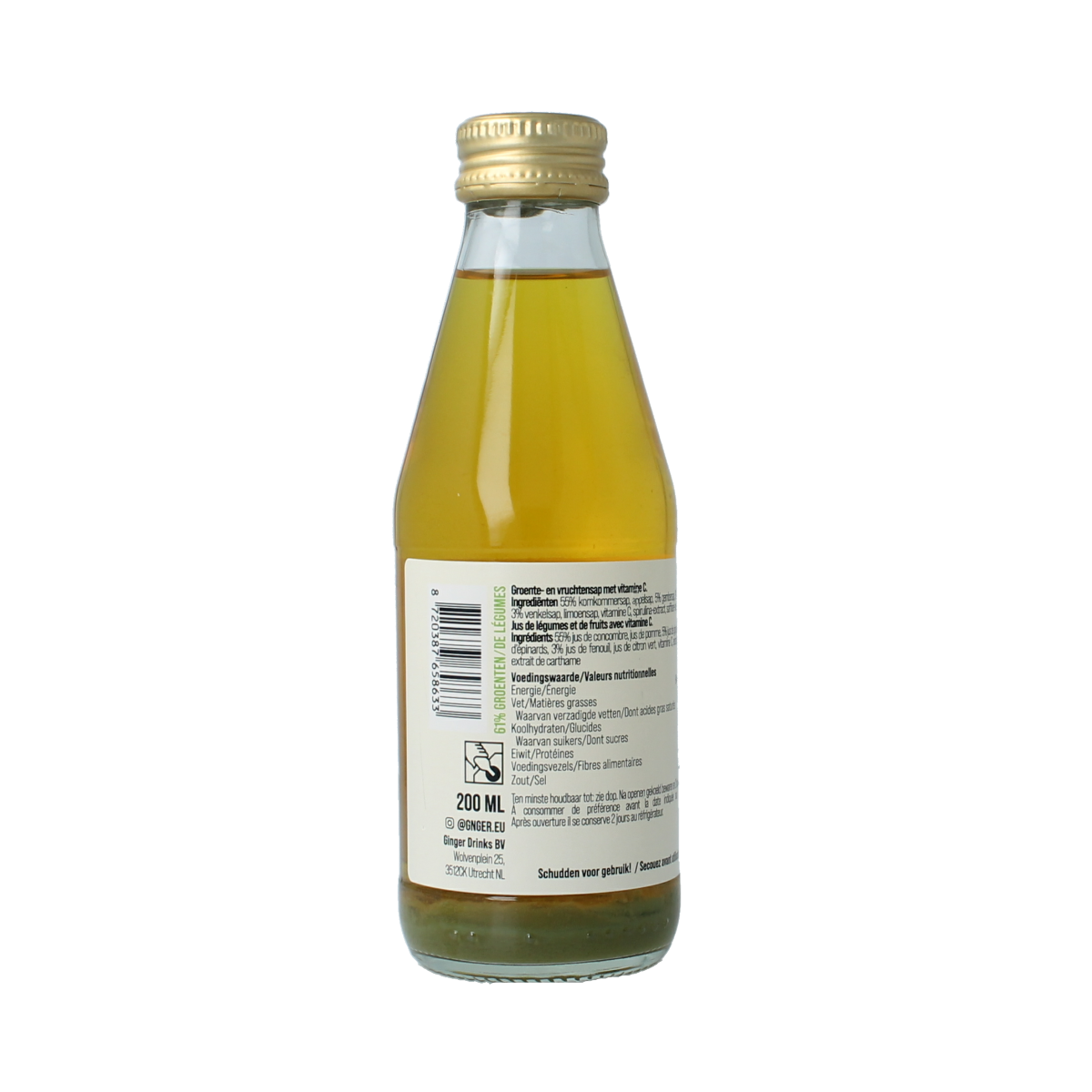 G'nger Renew groentesap with 61% vegetables in a 200ml bottle, natural vegetable juice from G'nger brand.
