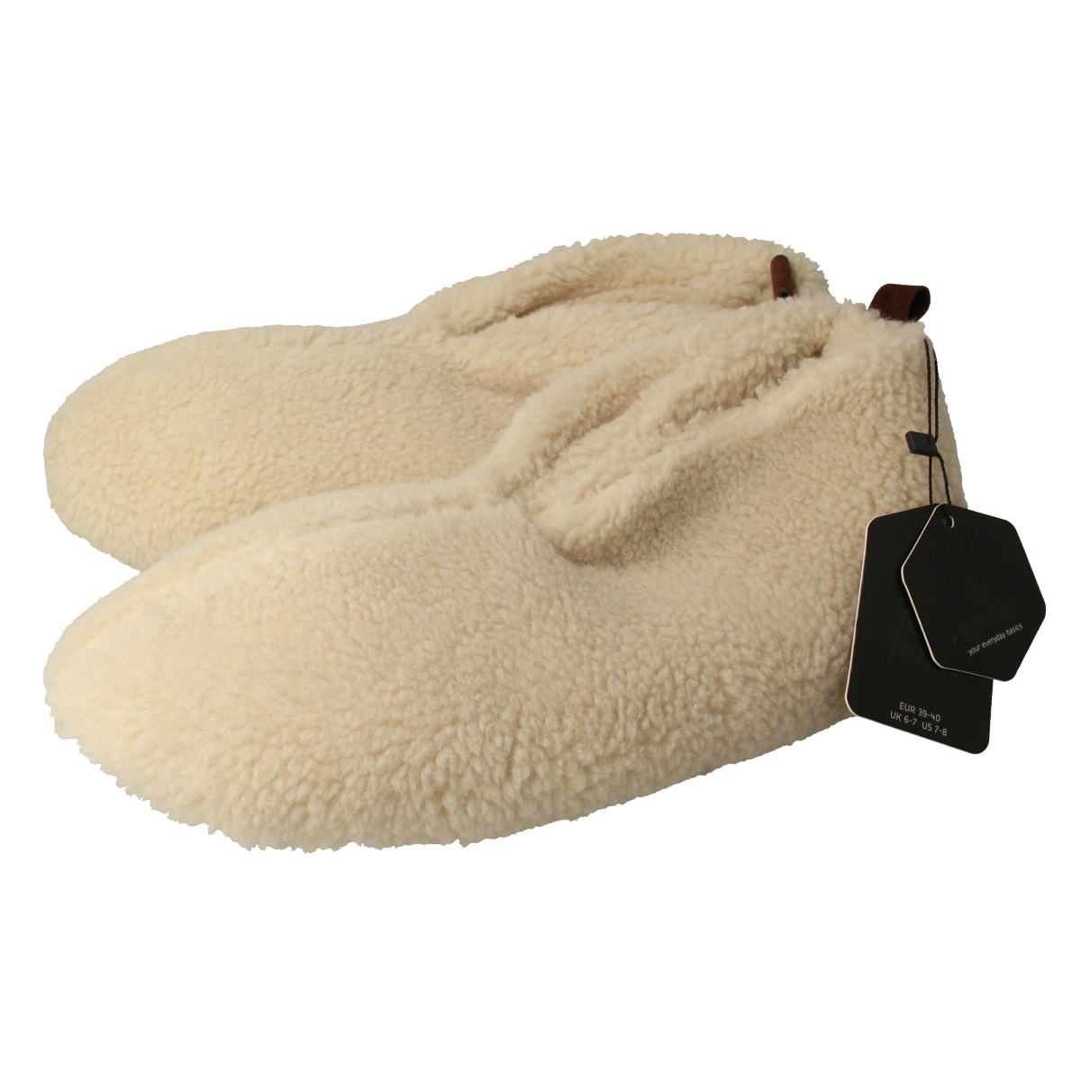 Apollo Slof dames teddy slippers in off-white, size 39/40, showing cozy plush interior and soft exterior fabric.