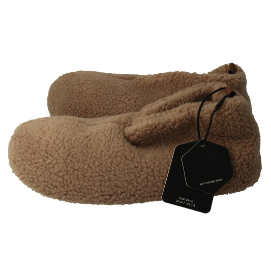 Beige Apollo Slof dames teddy slippers in size 39/40, cozy slip-on footwear with plush interior and soft exterior.