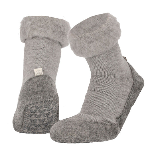 Apollo Huisslof wol anti-slip grijs slippers for men, size 45/46, with non-slip soles, comfortable wool slippers.