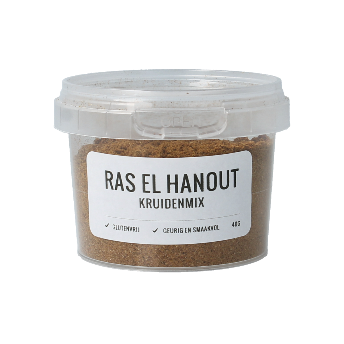 Myx Ras el Hanout kruidenmix glutenfree 40g, a flavorful Moroccan spice blend in a clear container.