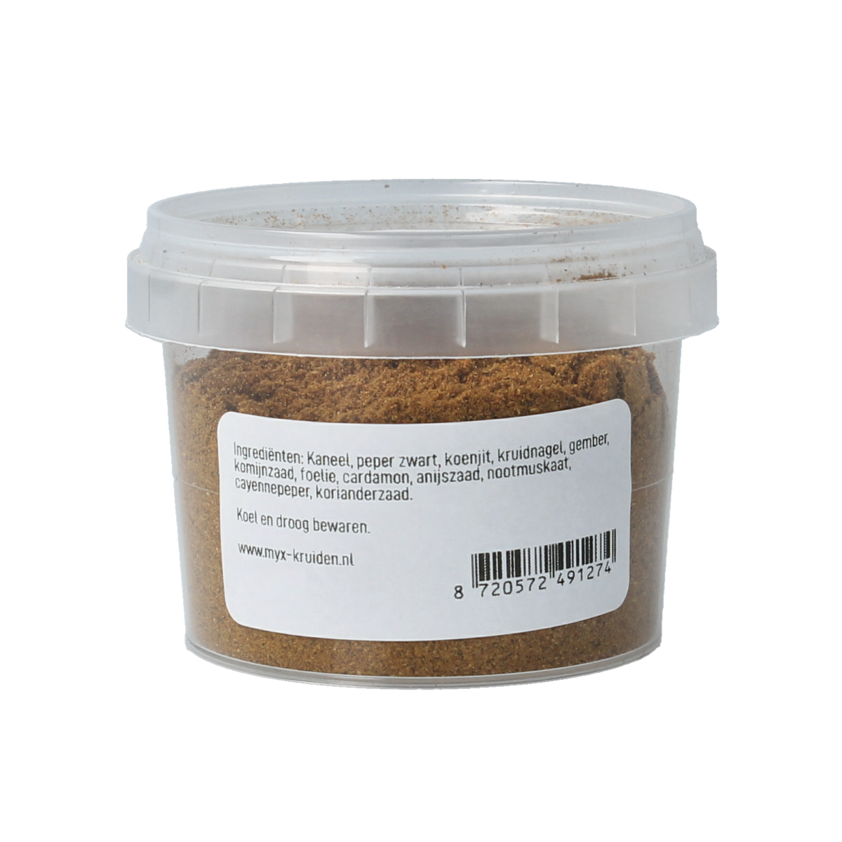 Myx Ras el Hanout kruidenmix glutenvrij, 40g, in een witte verpakking met kruidenillustratie, klaar voor gebruik in gerechten.