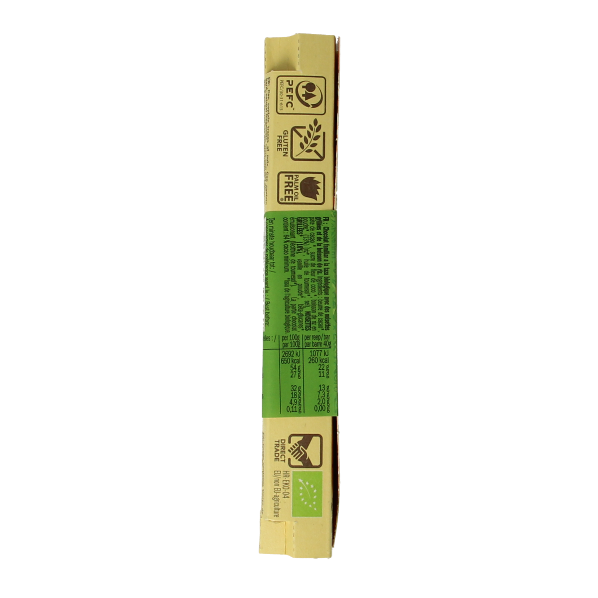 Lovechock Nutty Kiss organic snack, 40g, showing chocolate with nut pieces on the packaging.