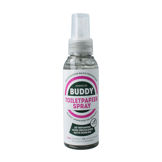 The Good Brand Buddy toilet paper spray geurverspreider in 100ml bottle, designed to freshen bathroom air naturally.