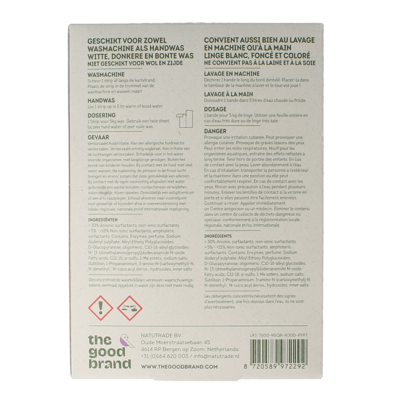 Lavender scented laundry detergent strips by The Good Brand, 32-piece pack, eco-friendly wasmiddelen for fresh, clean clothes.