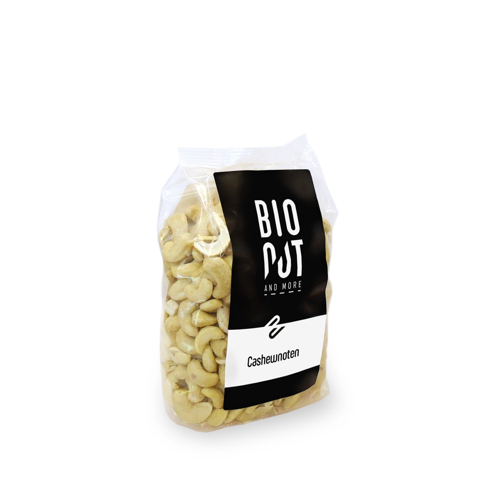 Bionut organic unsalted cashew nuts in 500g package, snack and snack food, close-up of raw cashew nuts.