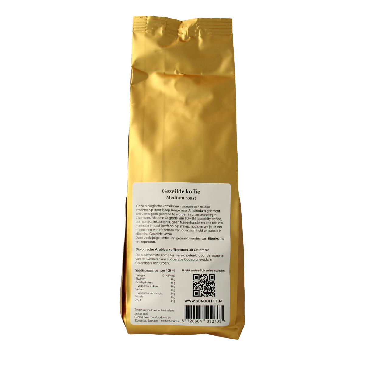 SUN Coffee Gezeilde koffiebonen, medium roast bio, 250g, fresh coffee beans for brewing, in a natural light setting