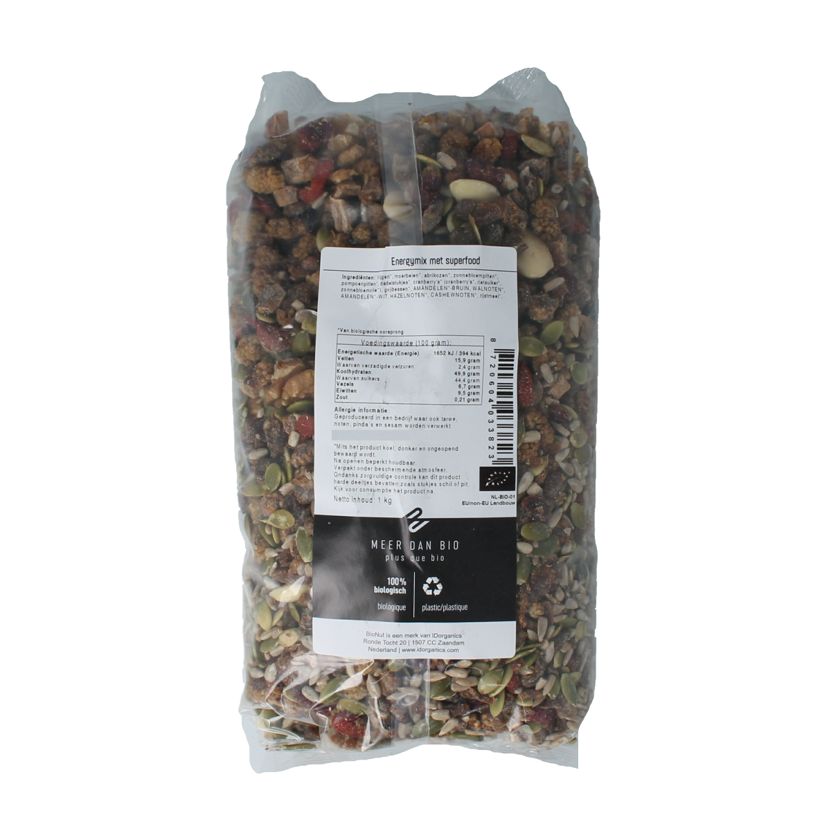 Bionut Energymix superfood organic snack mix in a 1kg bag, featuring a variety of healthy, nutrient-rich ingredients.